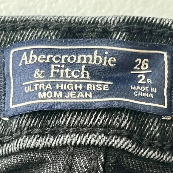 Abercrombie & Fitch Ultra High Rise‎ Mom Jean Knee Rip Denim Black Size 26 - Picture 7 of 11